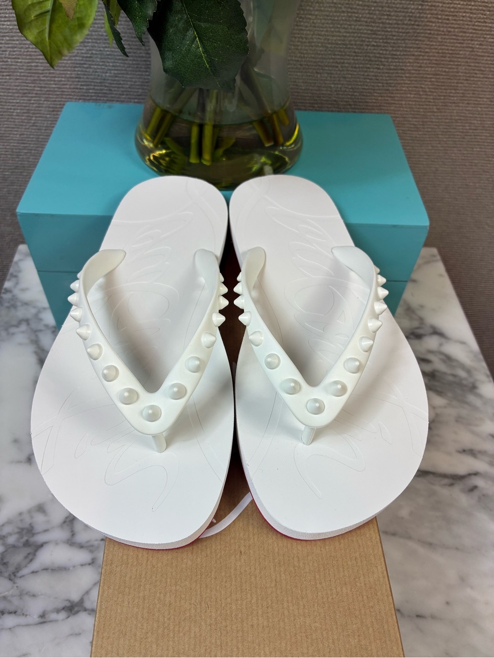Christian Louboutin Women’s White Donna Spike Flip Flops EU 36 - US 6 NIB